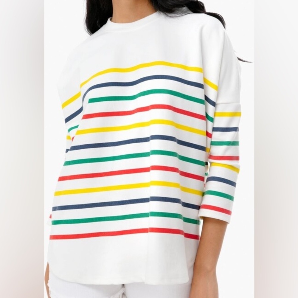Tuckernuck Pomander Place Evie Striped Rainbow Top One Size White FLAW